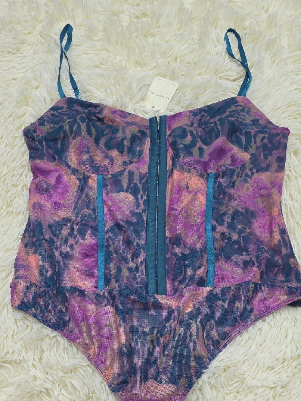 FP Movement by Free People Purple Floral Mesh Bodysuit